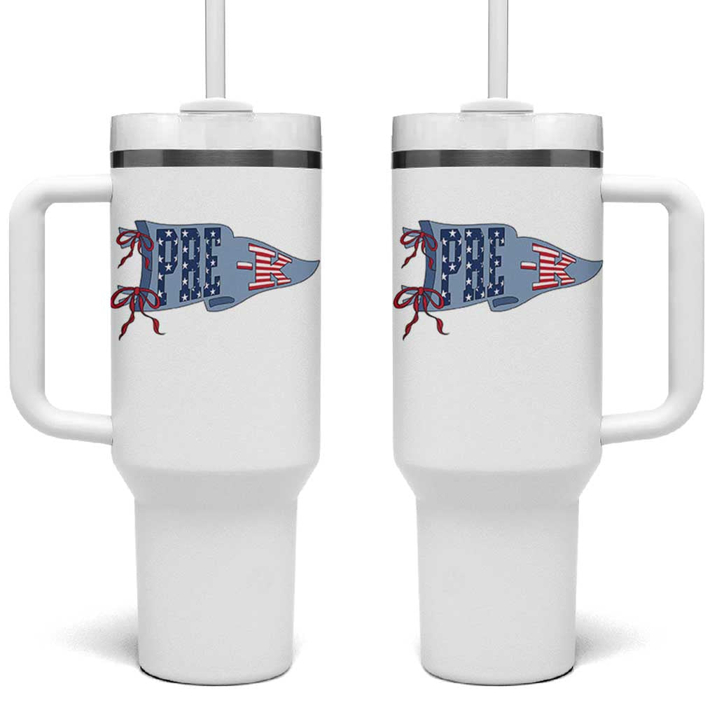 Pre-K Teacher Pennant US Flag Back to School Tumbler With Handle