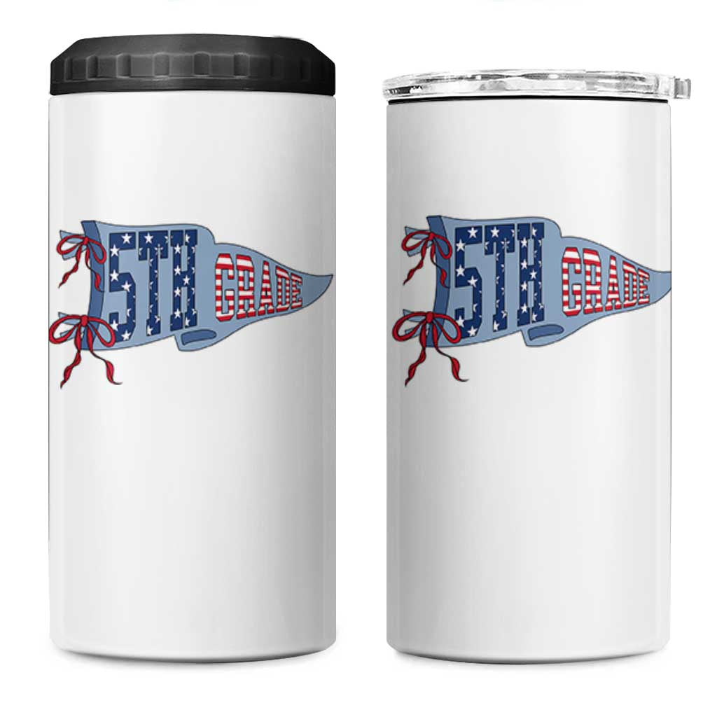 5th Grade Teacher Pennant US Flag Back to School 4 in 1 Can Cooler Tumbler