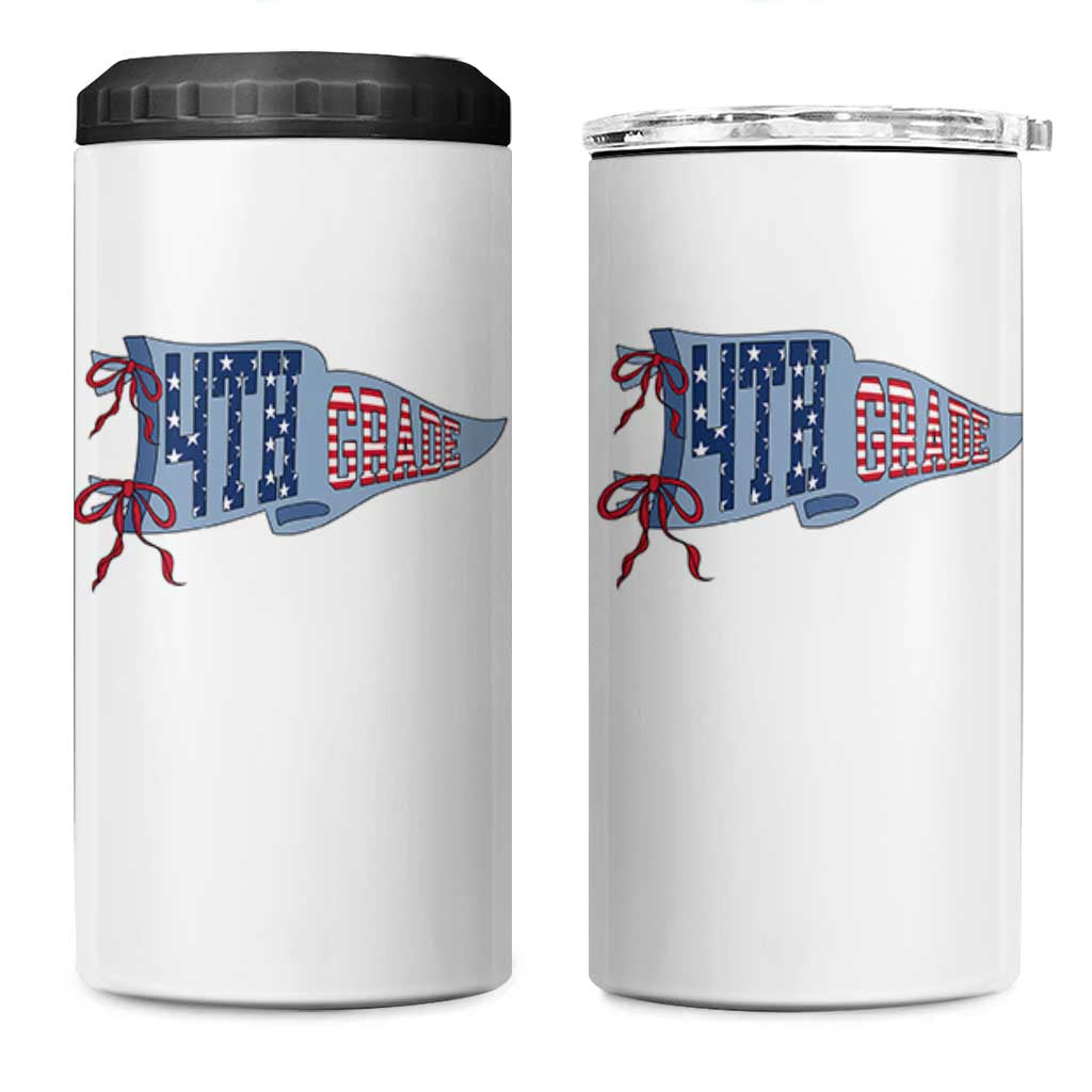 4th Grade Teacher Pennant US Flag Back to School 4 in 1 Can Cooler Tumbler