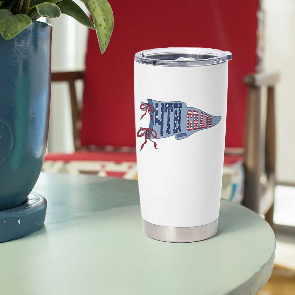 4th Grade Teacher Pennant US Flag Back to School Tumbler Cup