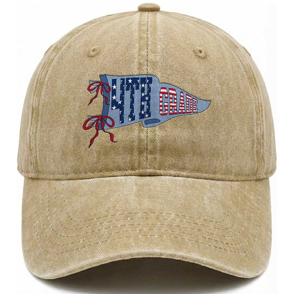 4th Grade Teacher Pennant US Flag Back to School Washed Cotton Baseball Cap