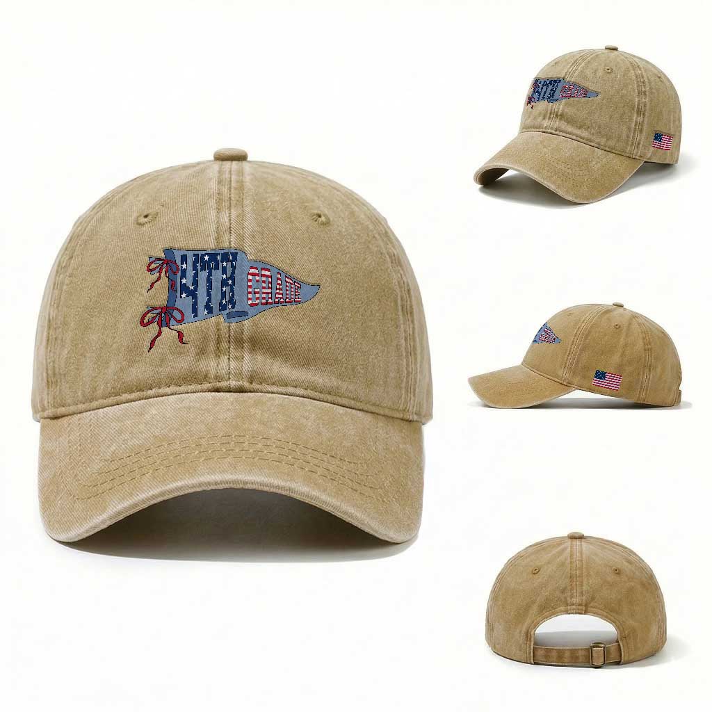 4th Grade Teacher Pennant US Flag Back to School Washed Cotton Baseball Cap