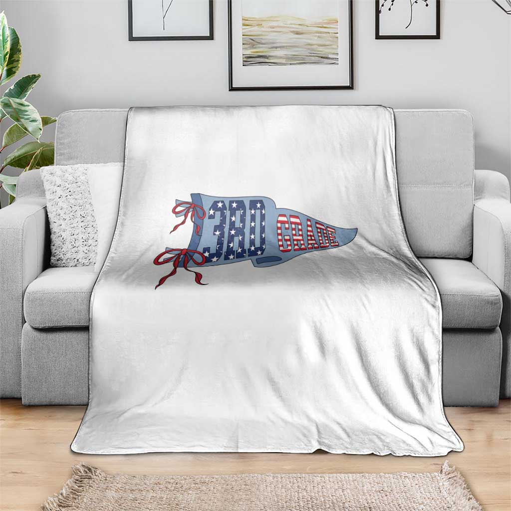 3rd Grade Teacher Pennant US Flag Back to School Throw Blanket