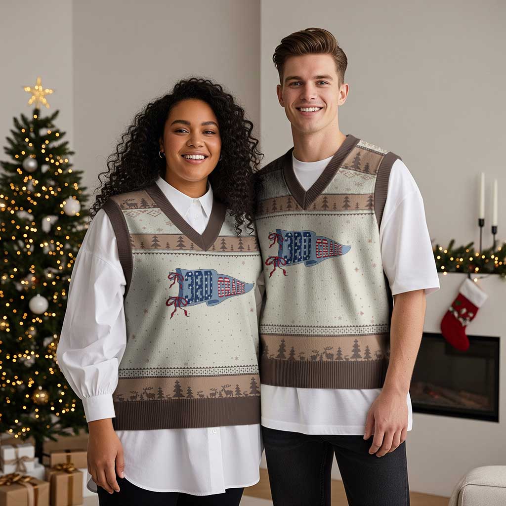 3rd Grade Teacher Pennant US Flag Back to School V-Neck Knit Sweater Vest