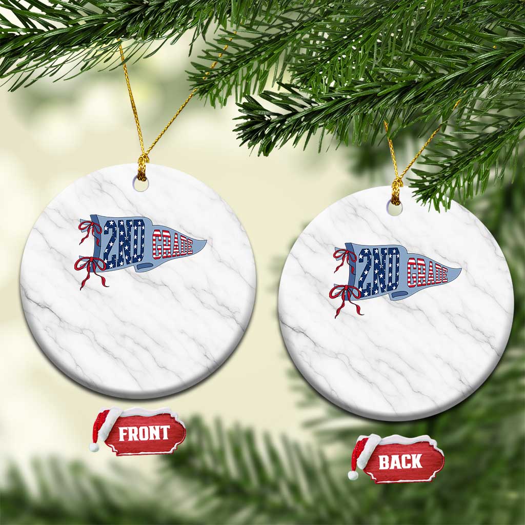2nd Grade Teacher Pennant US Flag Back to School Ceramic Ornament