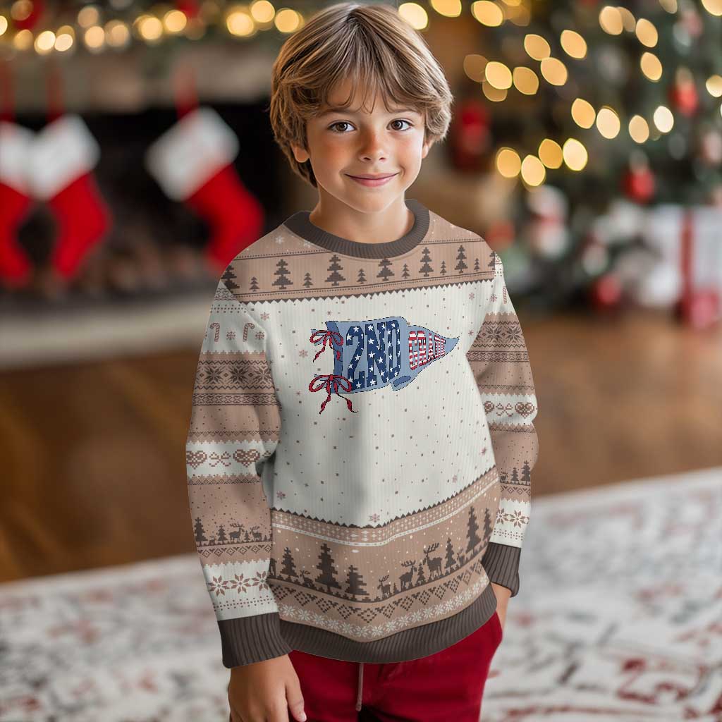 2nd Grade Teacher Pennant US Flag Back to School Ugly Christmas Sweater
