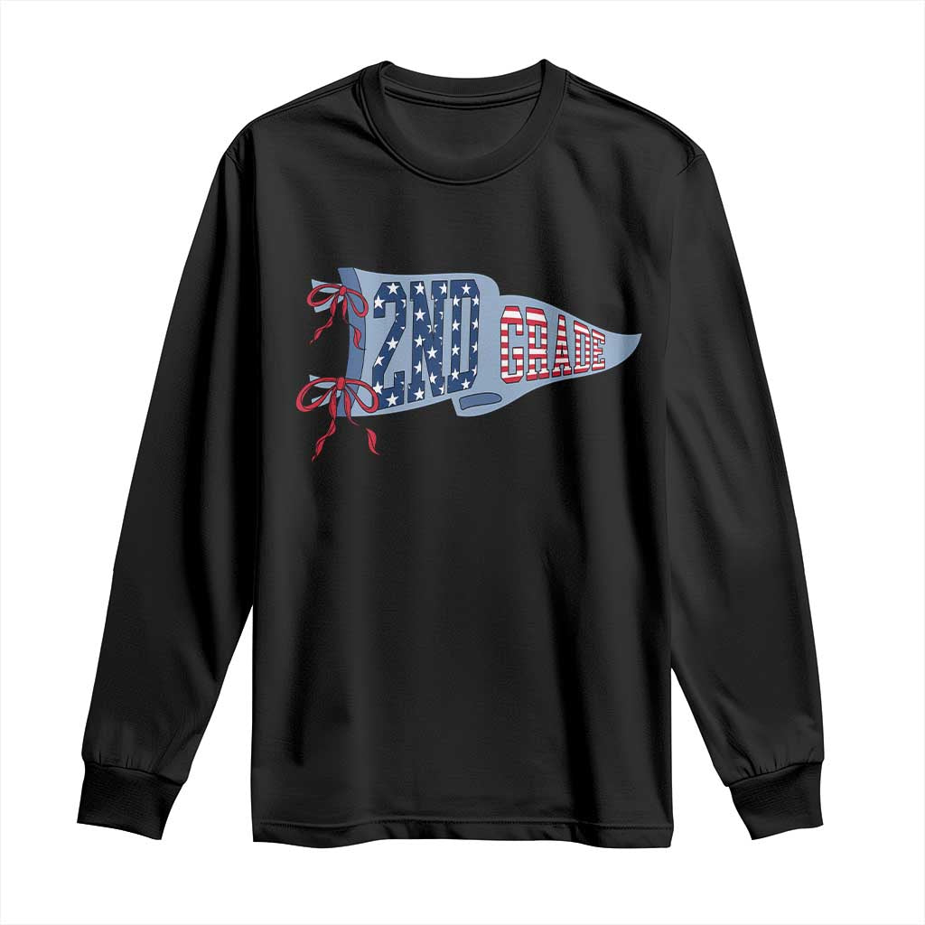 2nd Grade Teacher Pennant US Flag Back to School Long Sleeve Shirt