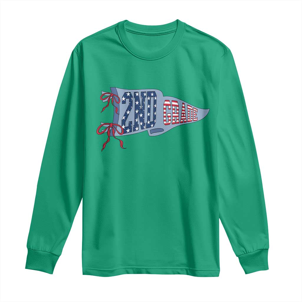 2nd Grade Teacher Pennant US Flag Back to School Long Sleeve Shirt
