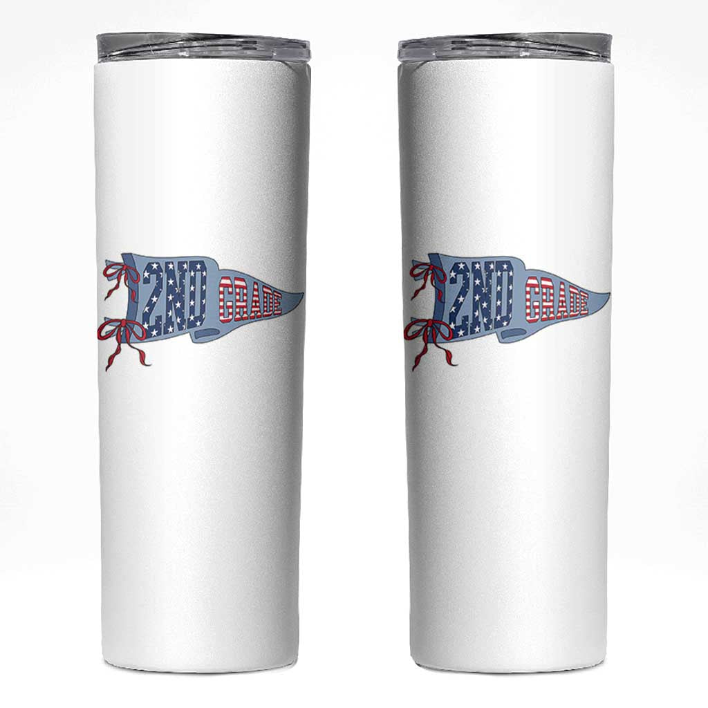 2nd Grade Teacher Pennant US Flag Back to School Skinny Tumbler