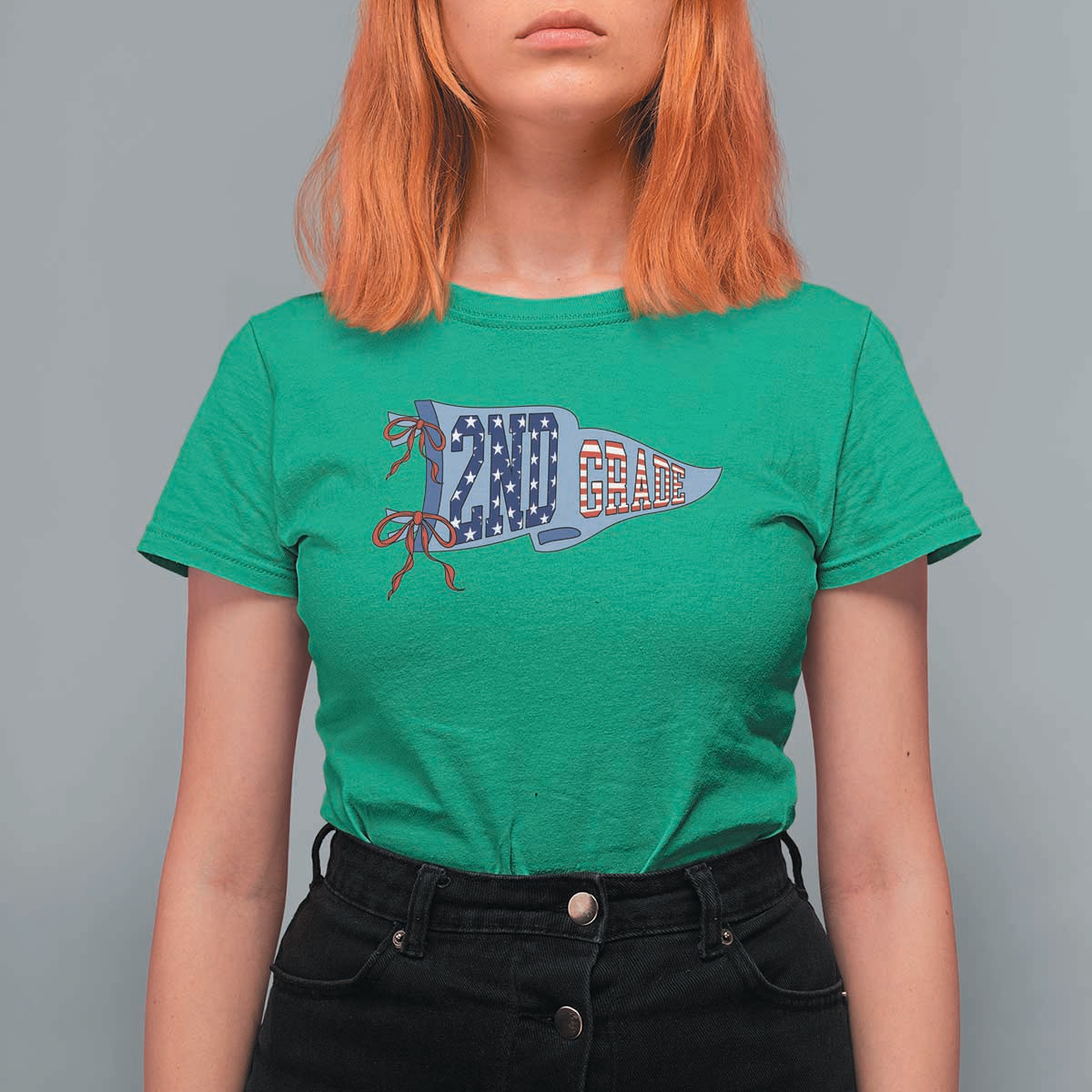 2nd Grade Teacher Pennant US Flag Back to School T Shirt For Women