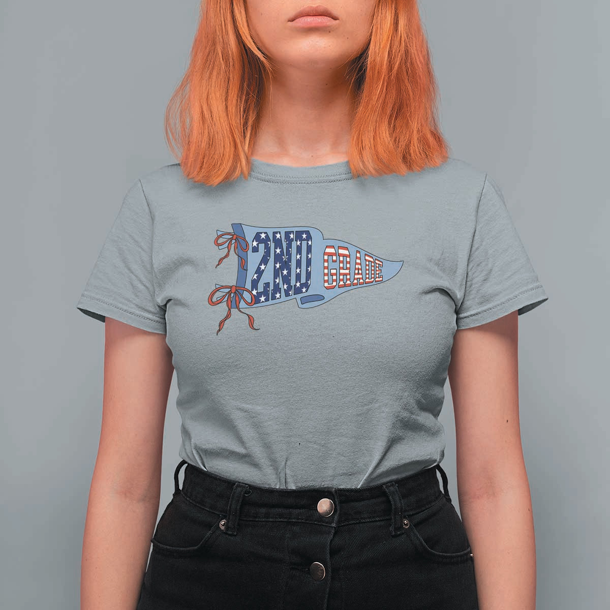 2nd Grade Teacher Pennant US Flag Back to School T Shirt For Women