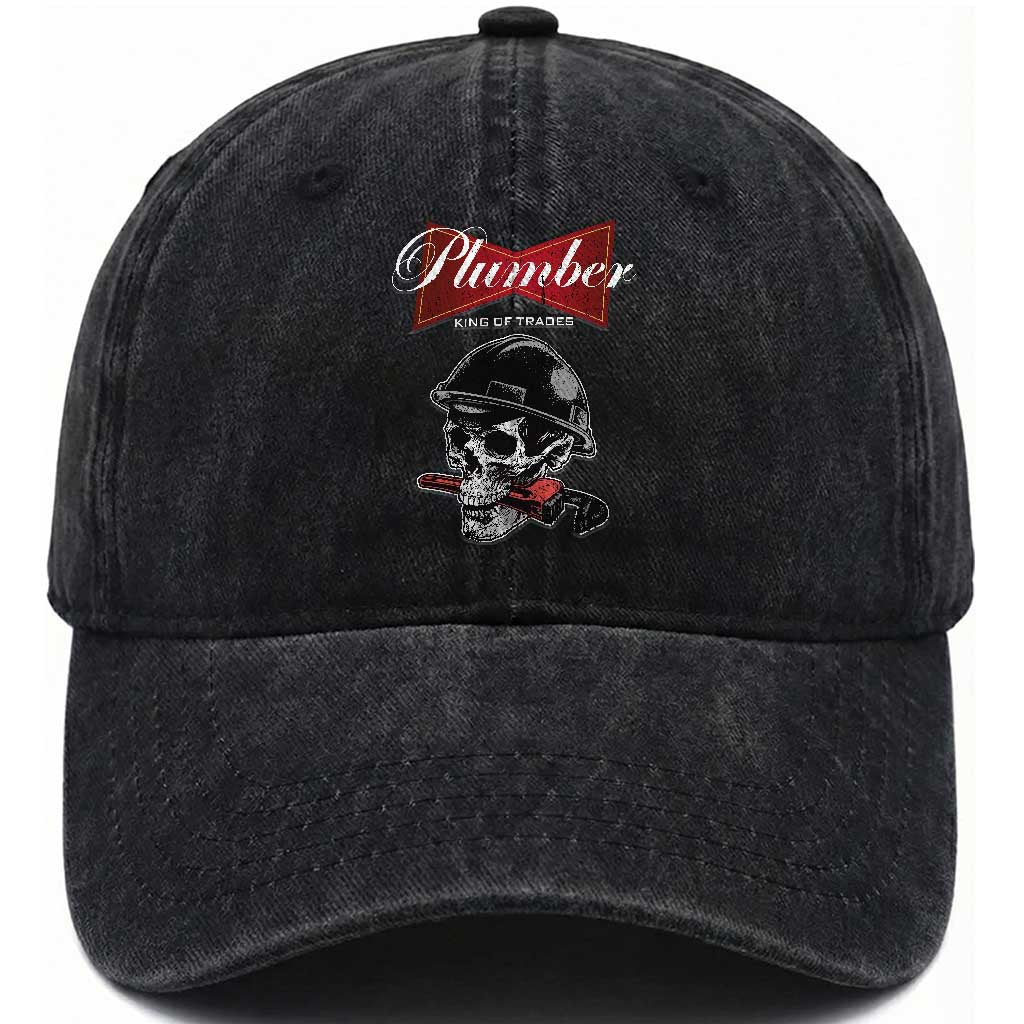 Plumber Plumbing Skull Washed Cotton Baseball Cap King Of Trades