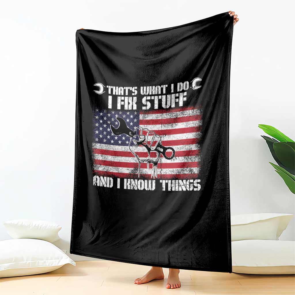 Patriotic Mechanic American Flag Car Repairman Throw Blanket - Wonder Print Shop