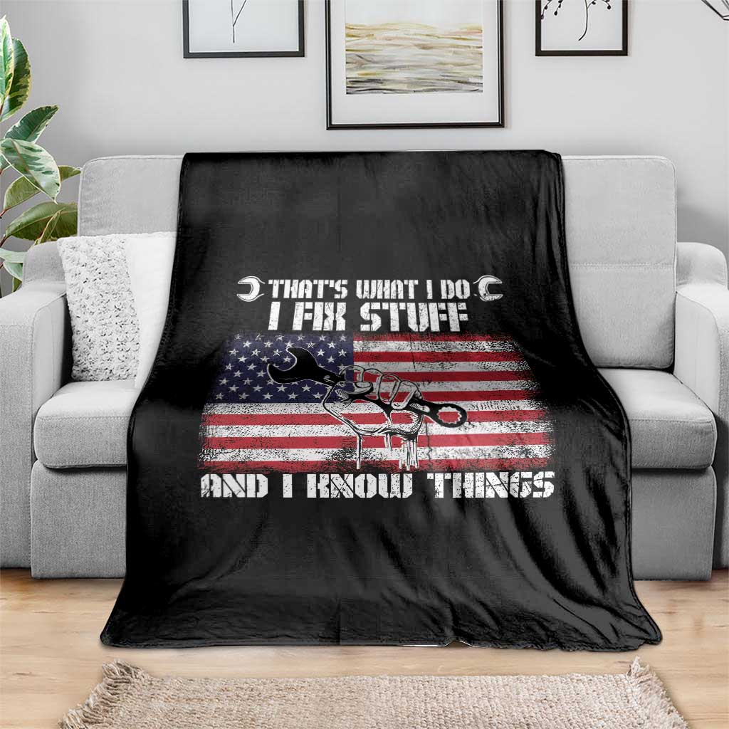 Patriotic Mechanic American Flag Car Repairman Throw Blanket - Wonder Print Shop