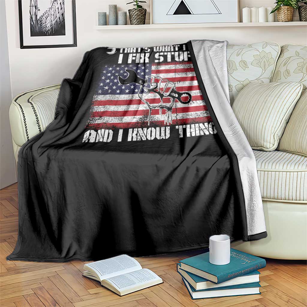 Patriotic Mechanic American Flag Car Repairman Throw Blanket - Wonder Print Shop