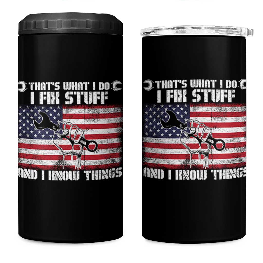 Patriotic Mechanic American Flag Car Repairman 4 in 1 Can Cooler Tumbler