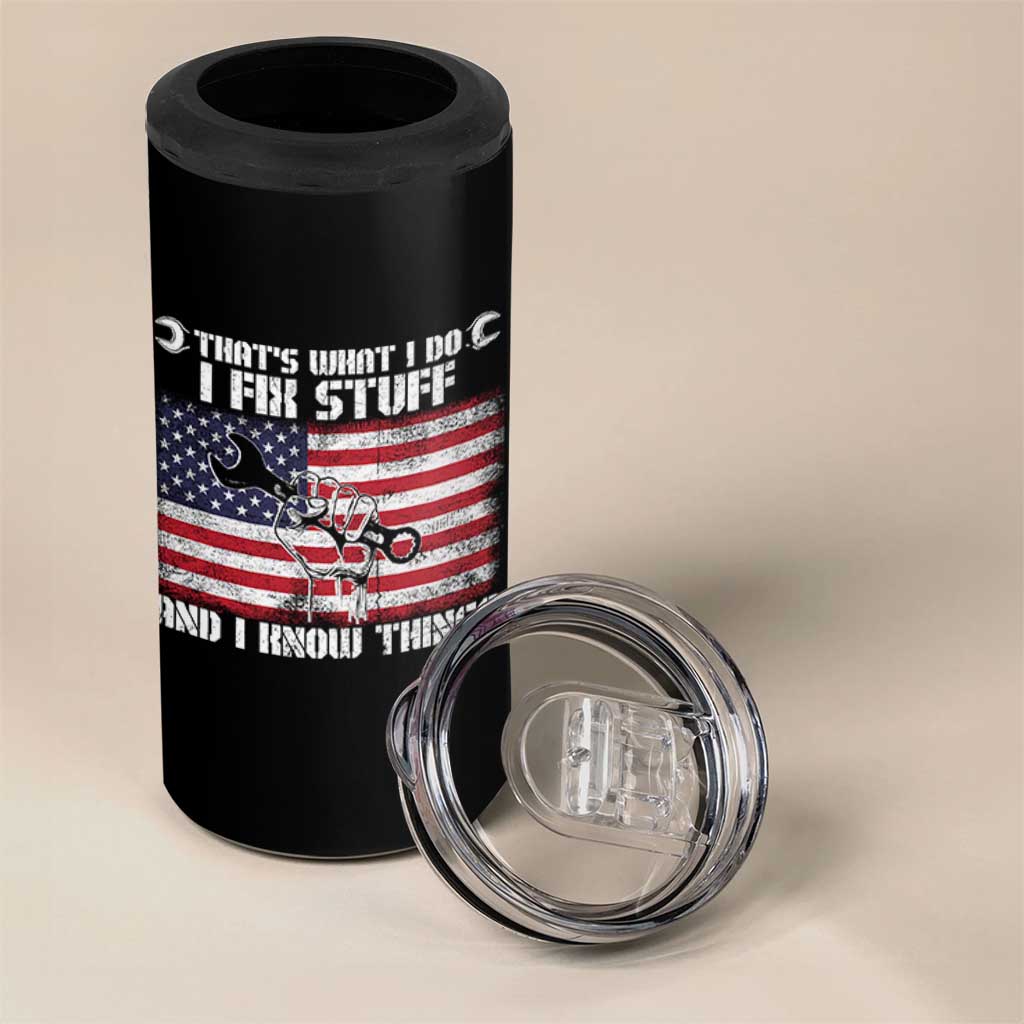 Patriotic Mechanic American Flag Car Repairman 4 in 1 Can Cooler Tumbler
