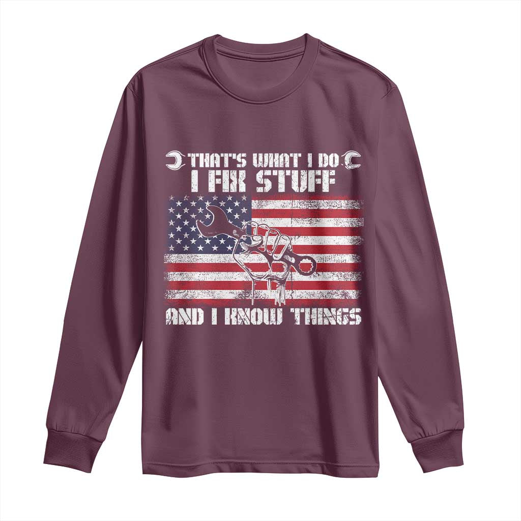 Patriotic Mechanic American Flag Car Repairman Long Sleeve Shirt - Wonder Print Shop