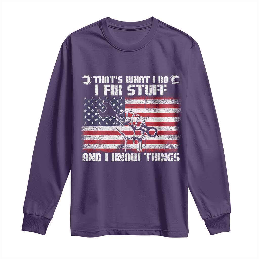 Patriotic Mechanic American Flag Car Repairman Long Sleeve Shirt - Wonder Print Shop