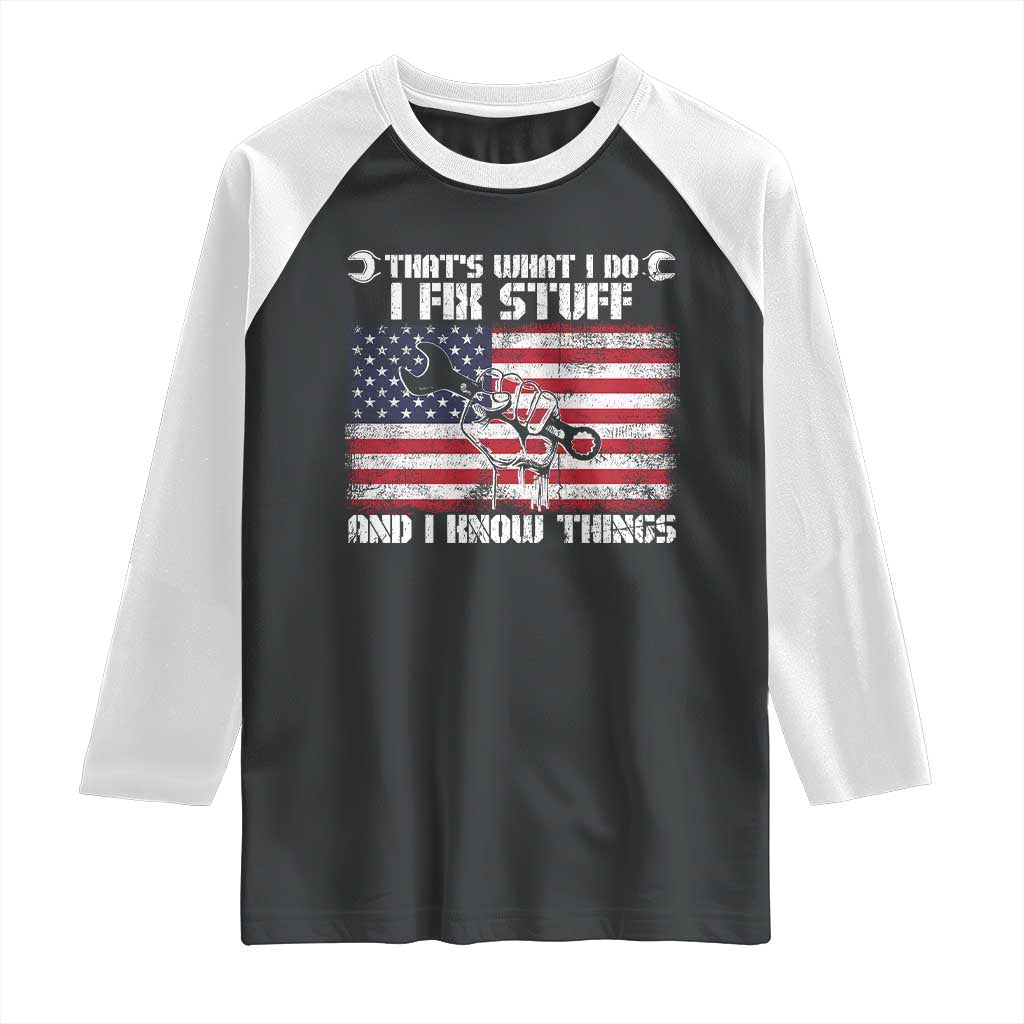 Patriotic Mechanic American Flag Car Repairman Raglan Shirt - Wonder Print Shop