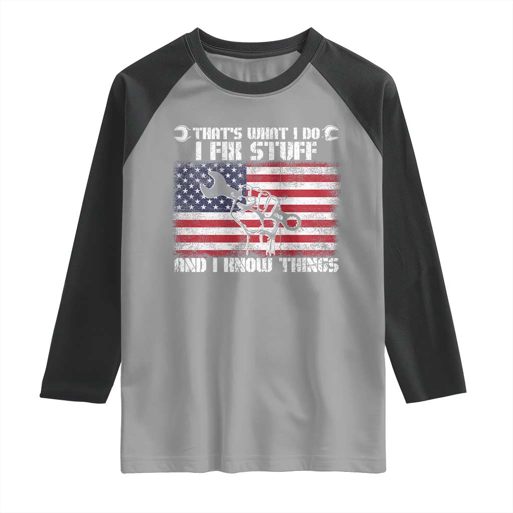Patriotic Mechanic American Flag Car Repairman Raglan Shirt - Wonder Print Shop