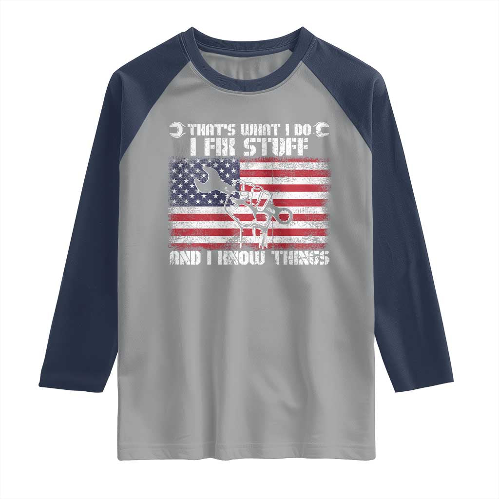 Patriotic Mechanic American Flag Car Repairman Raglan Shirt - Wonder Print Shop