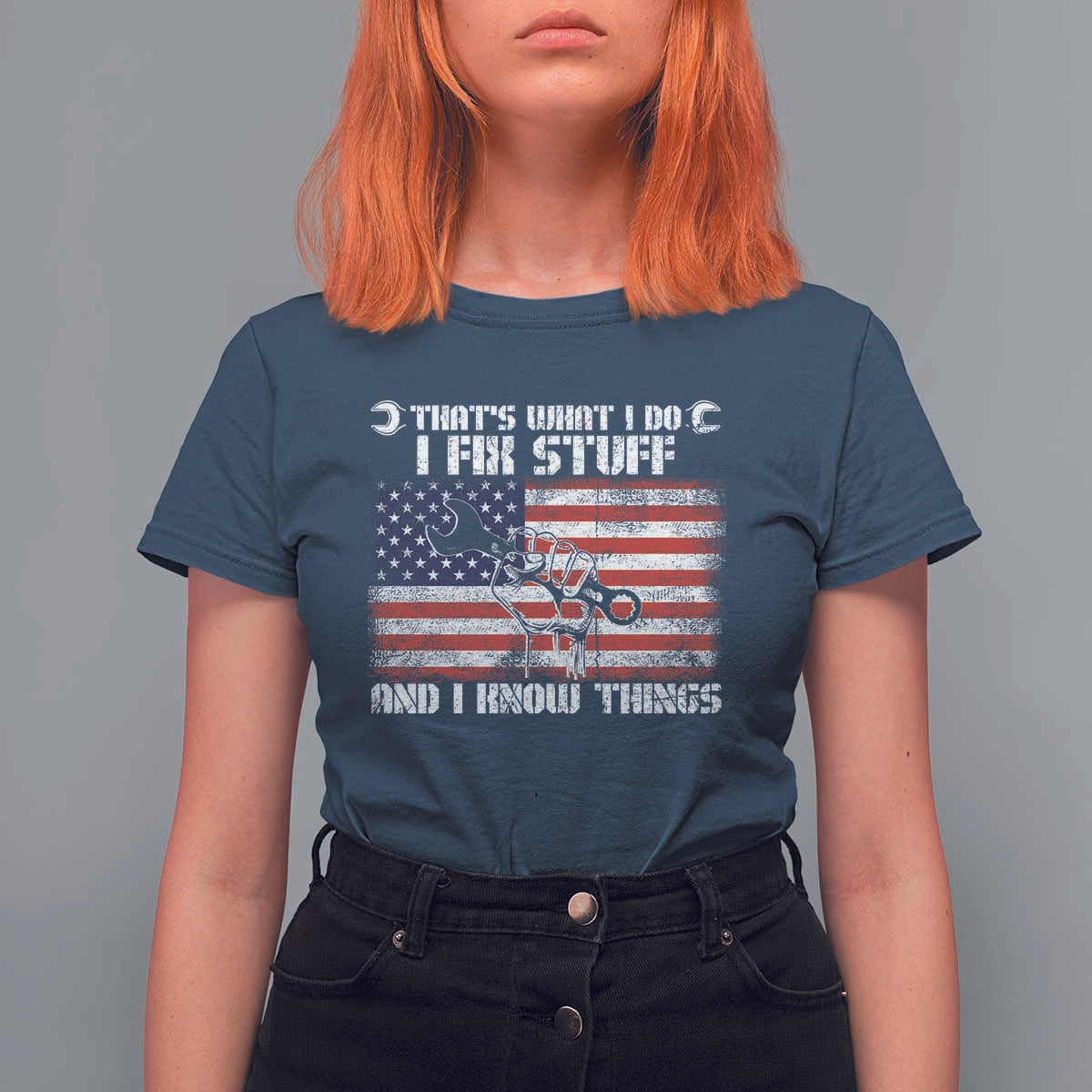 Patriotic Mechanic American Flag Car Repairman T Shirt For Women - Wonder Print Shop