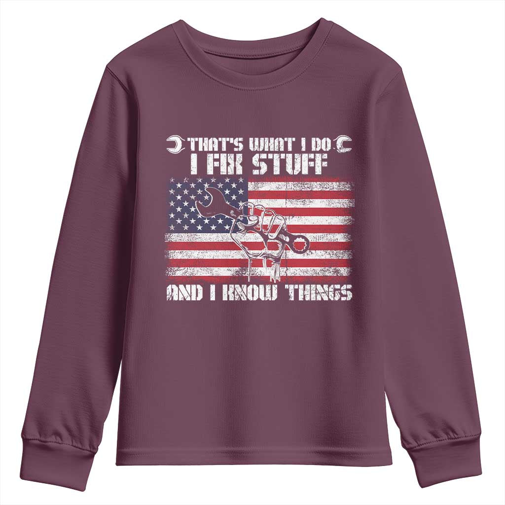 Patriotic Mechanic American Flag Car Repairman Youth Sweatshirt - Wonder Print Shop
