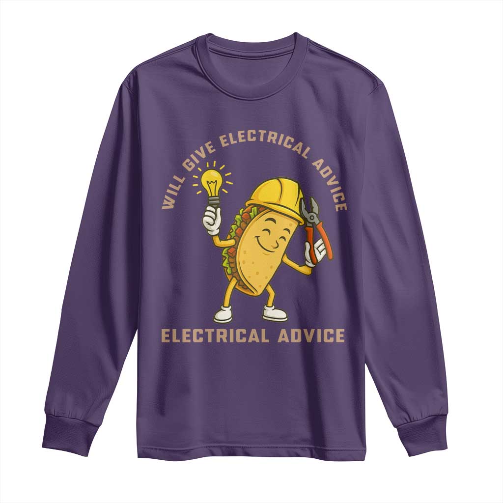 Funny Electrician Long Sleeve Shirt This Electrician Will Work For Tacos - Wonder Print Shop