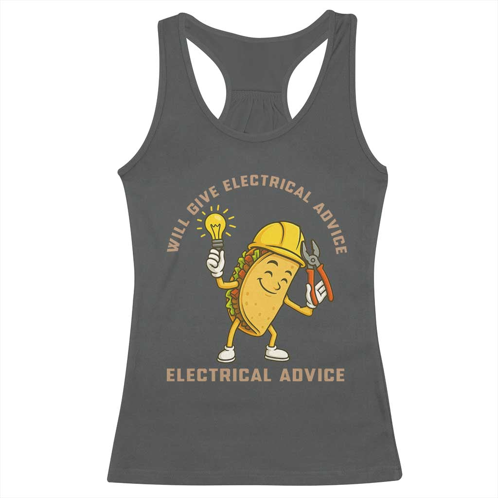 Funny Electrician Racerback Tank Top This Electrician Will Work For Tacos - Wonder Print Shop
