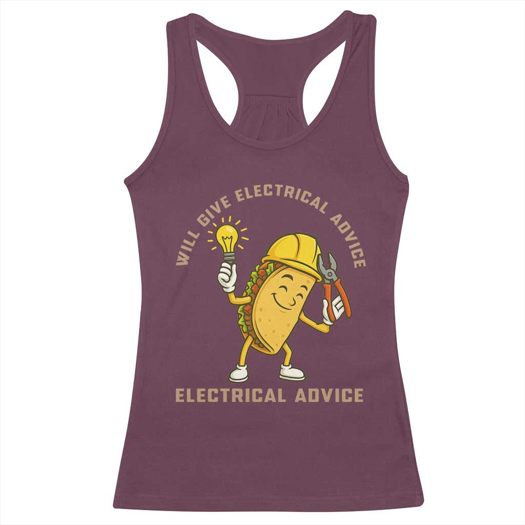 Funny Electrician Racerback Tank Top This Electrician Will Work For Tacos - Wonder Print Shop