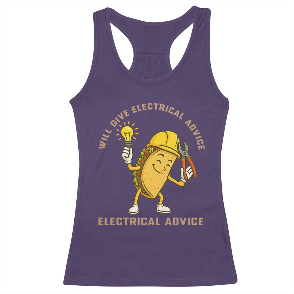 Funny Electrician Racerback Tank Top This Electrician Will Work For Tacos - Wonder Print Shop