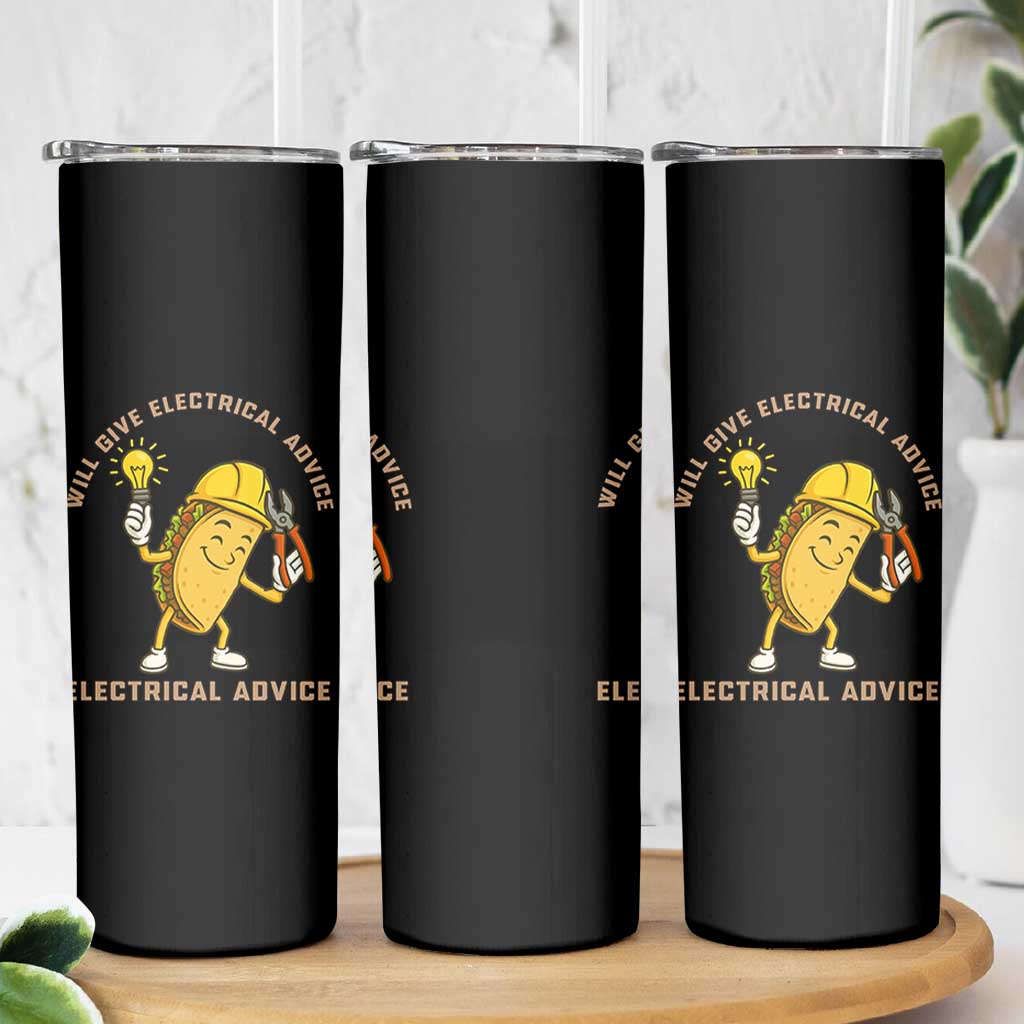 Funny Electrician Skinny Tumbler This Electrician Will Work For Tacos
