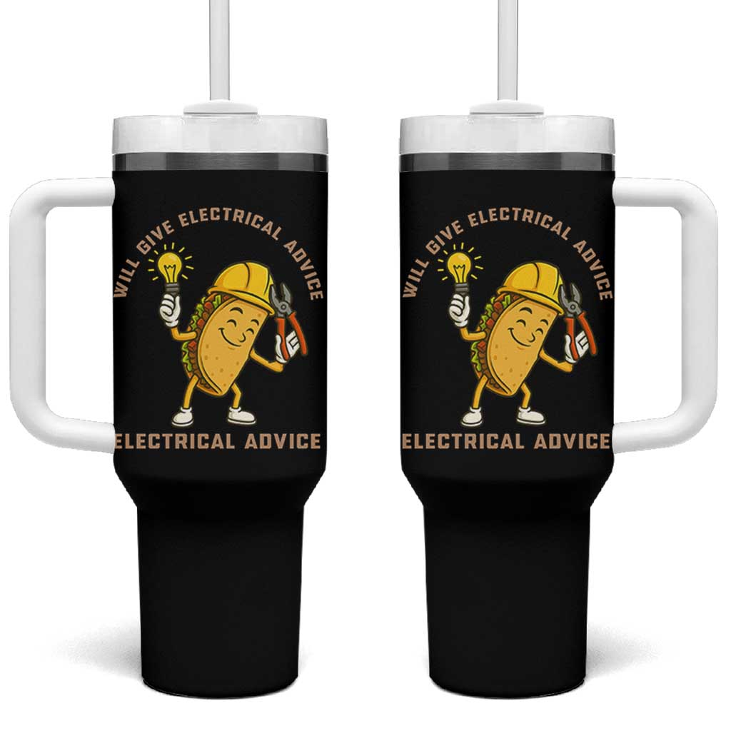 Funny Electrician Tumbler With Handle This Electrician Will Work For Tacos
