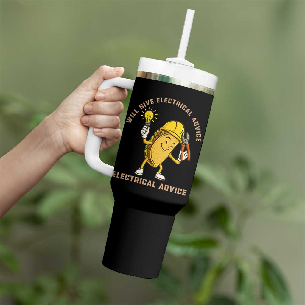 Funny Electrician Tumbler With Handle This Electrician Will Work For Tacos