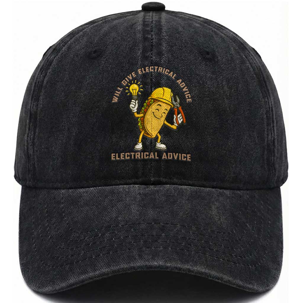 Funny Electrician Washed Cotton Baseball Cap This Electrician Will Work For Tacos