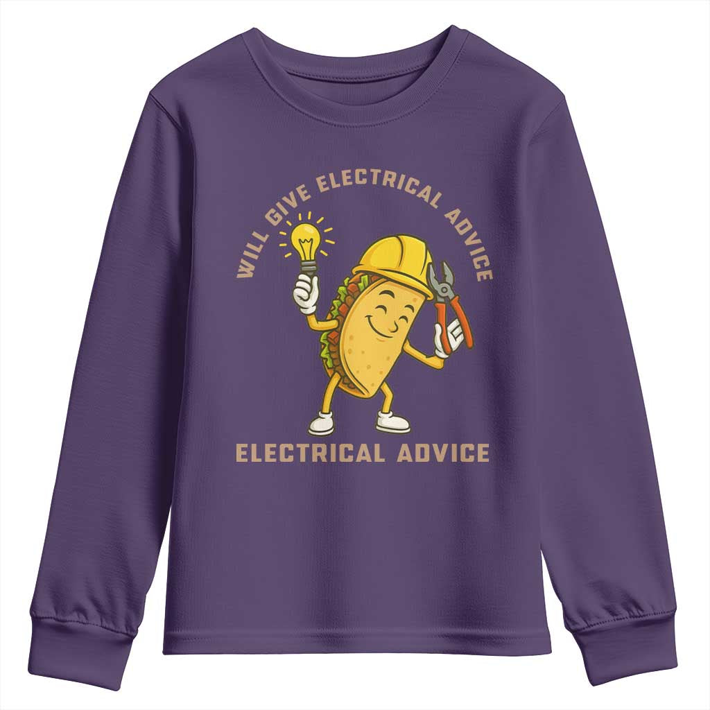 Funny Electrician Youth Sweatshirt This Electrician Will Work For Tacos - Wonder Print Shop