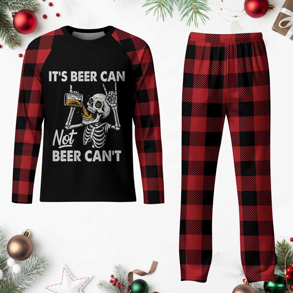 Funny Skeleton Beer Plaid Pajama Set It Is Beer Can Not Beer Can Not - Wonder Print Shop