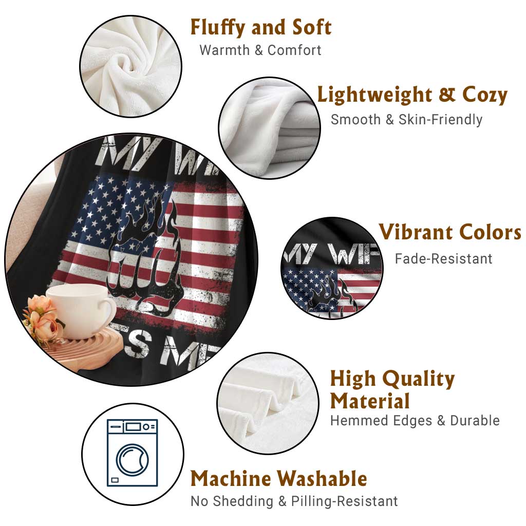 Funny Husband Sarcastic Throw Blanket American Flag My Wife Beats Me - Wonder Print Shop