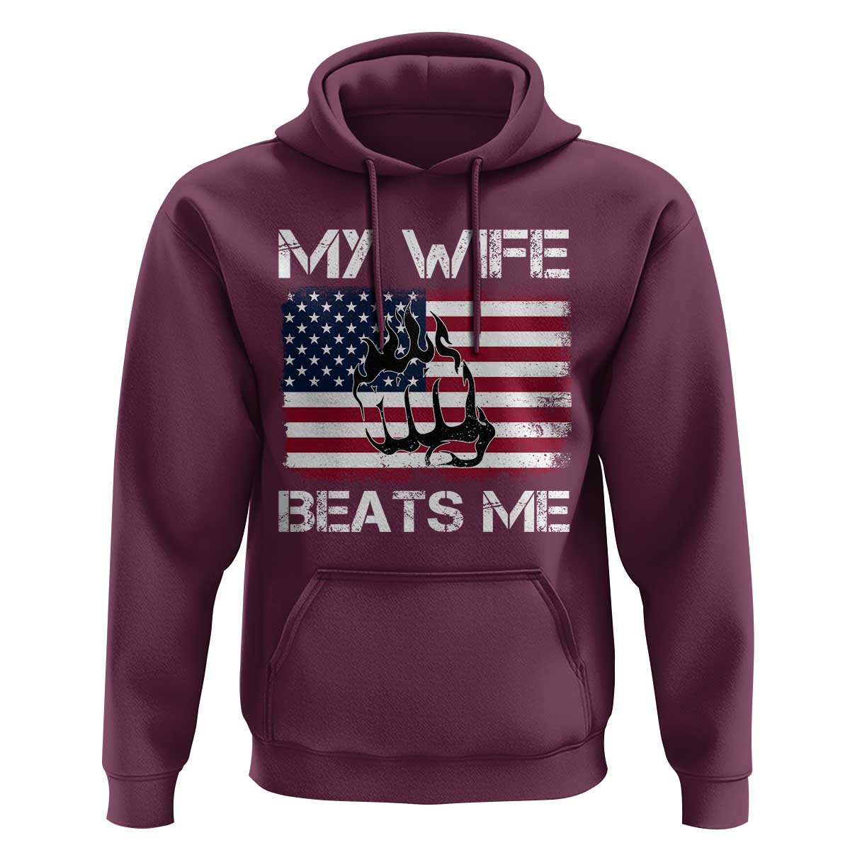 Funny Husband Sarcastic Hoodie American Flag My Wife Beats Me - Wonder Print Shop