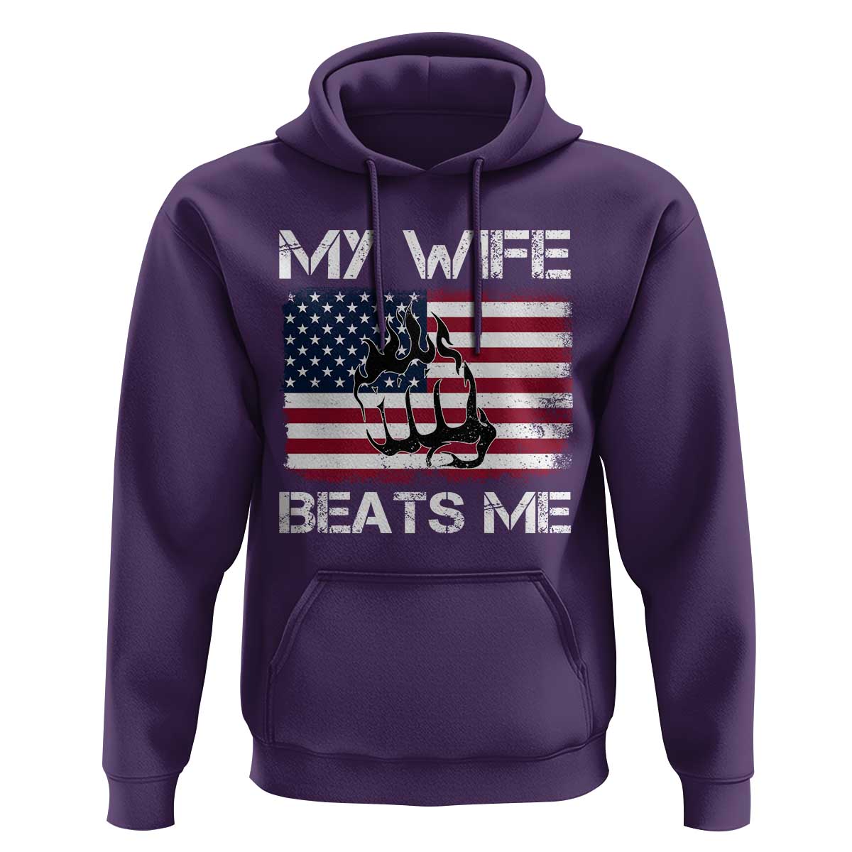 Funny Husband Sarcastic Hoodie American Flag My Wife Beats Me - Wonder Print Shop