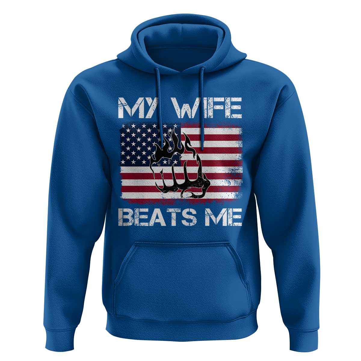 Funny Husband Sarcastic Hoodie American Flag My Wife Beats Me - Wonder Print Shop
