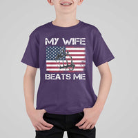 Funny Husband Sarcastic T Shirt For Kid American Flag My Wife Beats Me - Wonder Print Shop