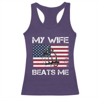 Funny Husband Sarcastic Racerback Tank Top American Flag My Wife Beats Me - Wonder Print Shop