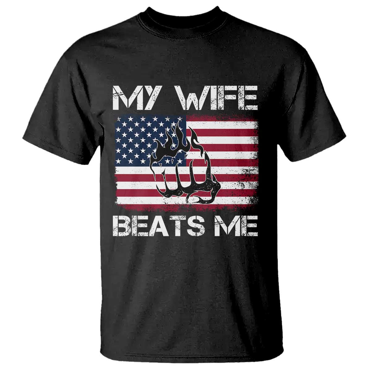 Funny Husband Sarcastic T Shirt American Flag My Wife Beats Me - Wonder Print Shop