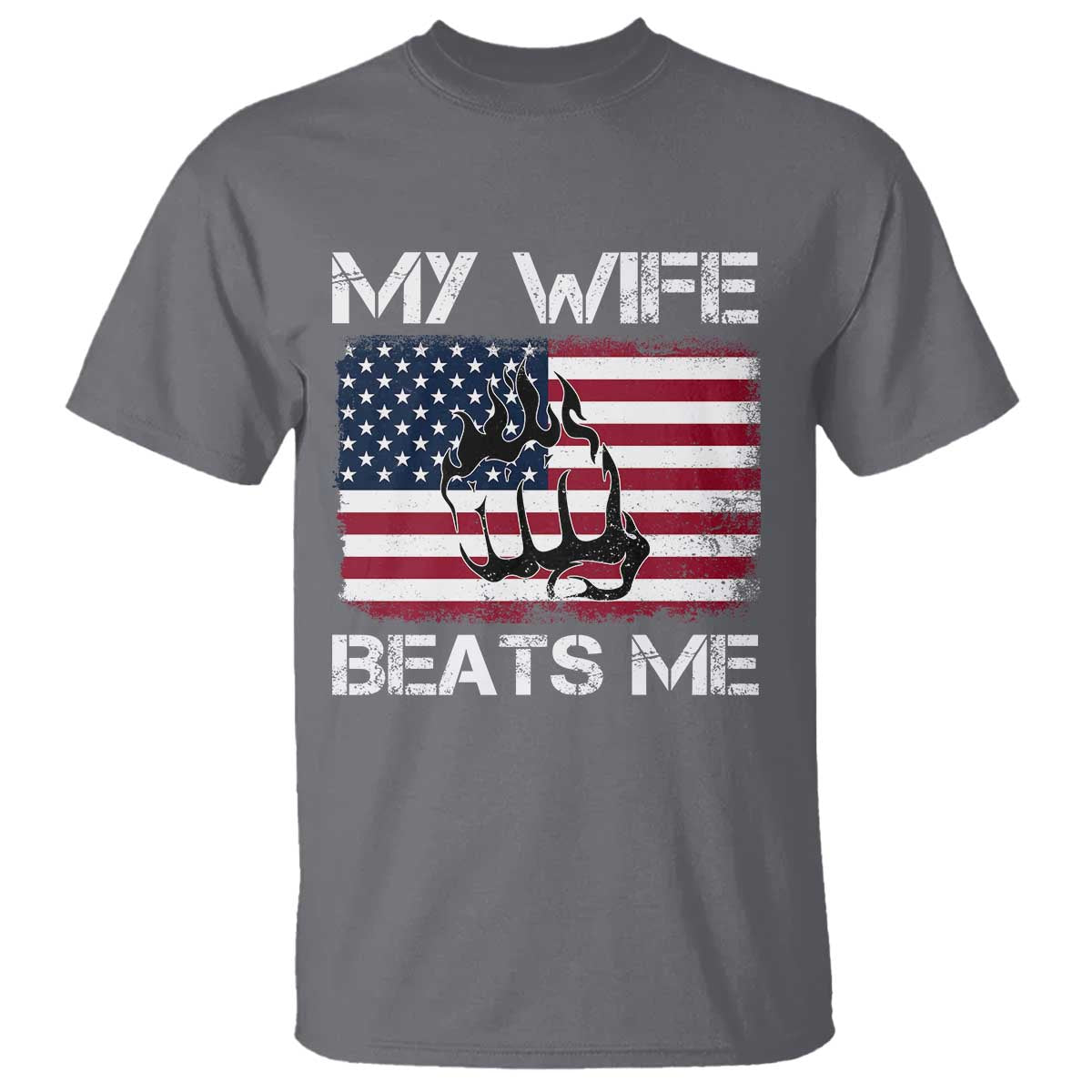Funny Husband Sarcastic T Shirt American Flag My Wife Beats Me - Wonder Print Shop