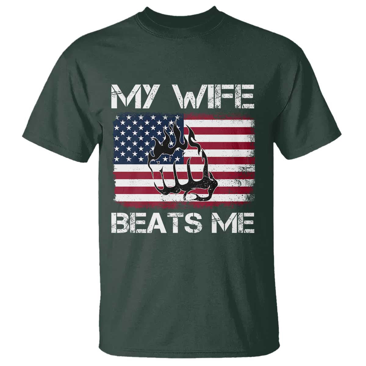 Funny Husband Sarcastic T Shirt American Flag My Wife Beats Me - Wonder Print Shop