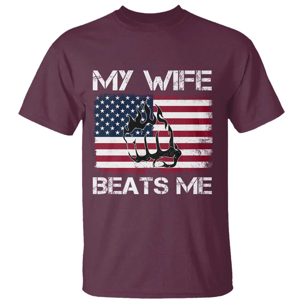Funny Husband Sarcastic T Shirt American Flag My Wife Beats Me - Wonder Print Shop