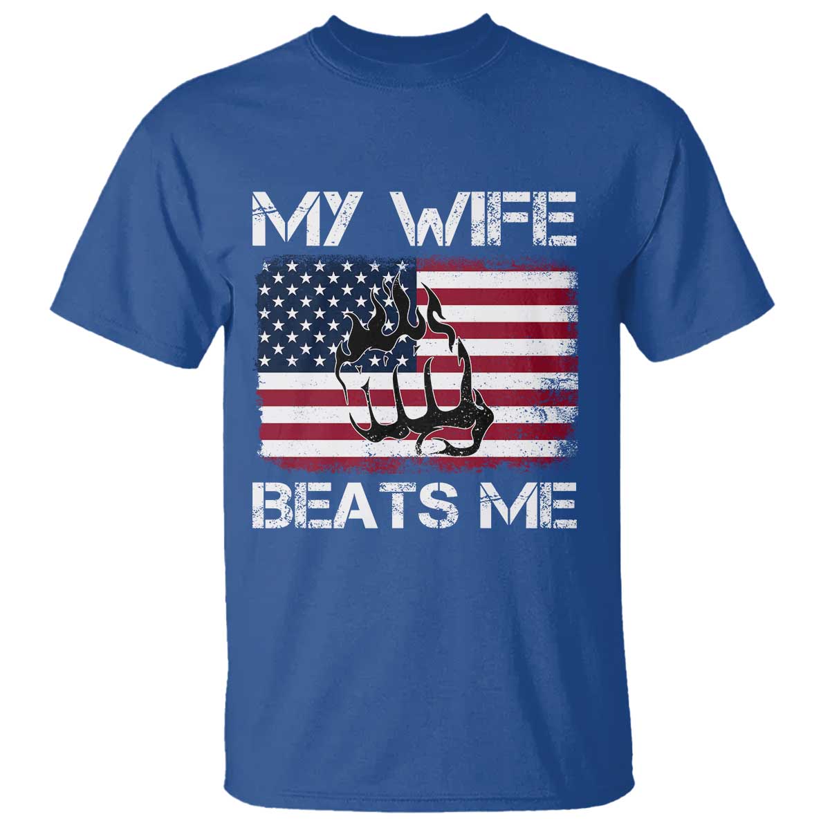 Funny Husband Sarcastic T Shirt American Flag My Wife Beats Me - Wonder Print Shop