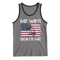 Funny Husband Sarcastic Tank Top American Flag My Wife Beats Me - Wonder Print Shop